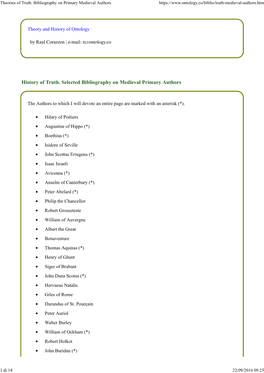 Theories of Truth. Bibliography on Primary Medieval Authors