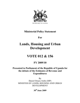 Lands, Housing and Urban Development VOTE 012 &