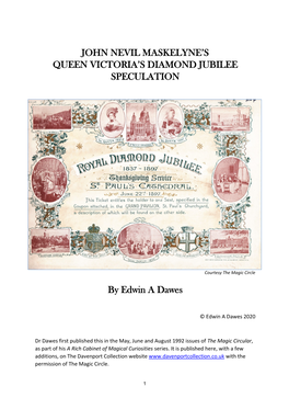 John Nevil Maskelyne's Queen Victoria's Diamond Jubilee