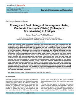 Ecology and Field Biology of the Sorghum Chafer, Pachnoda Interrupta (Olivier) (Coleoptera: Scarabaeidae) in Ethiopia