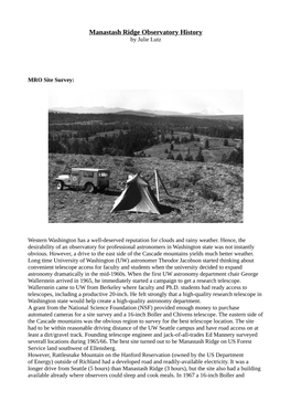 Manastash Ridge Observatory History by Julie Lutz