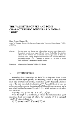 The Validities of Pep and Some Characteristic Formulas in Modal Logic