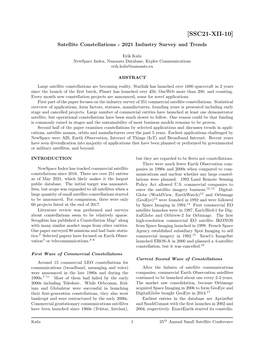 Satellite Constellations - 2021 Industry Survey and Trends