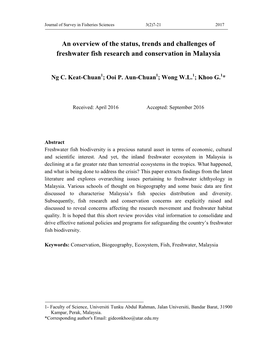 An Overview of the Status, Trends and Challenges of Freshwater Fish Research and Conservation in Malaysia