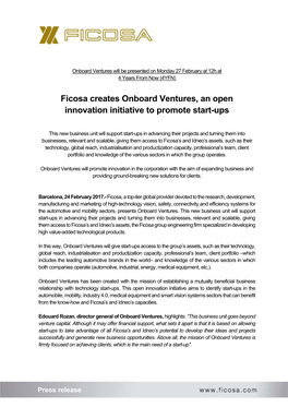 Ficosa Creates Onboard Ventures, an Open Innovation Initiative to Promote Start-Ups