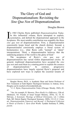 The Glory of God and Dispensationalism: Revisiting the Sine Qua Non of Dispensationalism