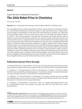 The 2016 Nobel Prize in Chemistry