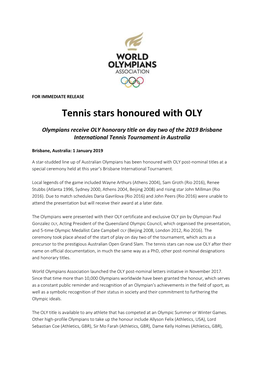 Tennis Stars Honoured with OLY