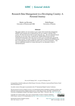Research Data Management in a Developing Country: a Personal Journey