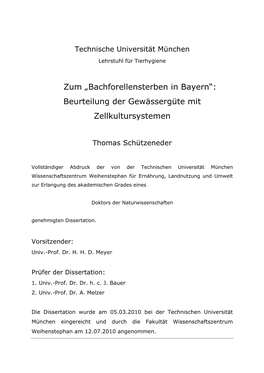Zum „Bachforellensterben in Bayern“: Beurteilung Der Gewässergüte Mit Zellkultursystemen