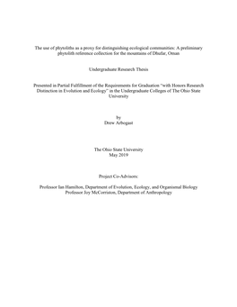 A Preliminary Phytolith Reference Collection for the Mountains of Dhufar, Oman