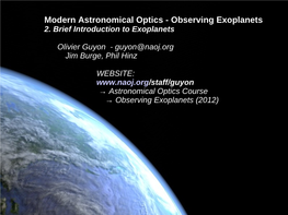 Modern Astronomical Optics - Observing Exoplanets 2