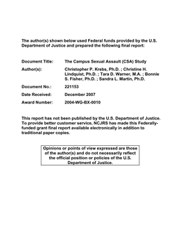 The Campus Sexual Assault (CSA) Study Author(S): Christopher P