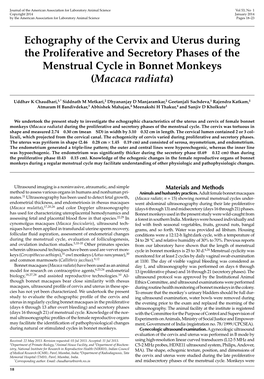 Echography of the Cervix and Uterus During the Proliferative and Secretory Phases of the Menstrual Cycle in Bonnet Monkeys (Macaca Radiata)