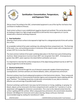 Sanitization: Concentration, Temperature, and Exposure Time