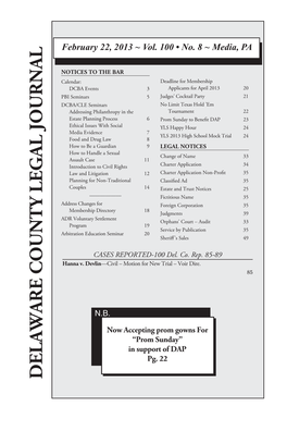 DELAWARE COUNTY LEGAL JOURNAL NOTICESDELAWARE to the BAR COUNTY Legalvol