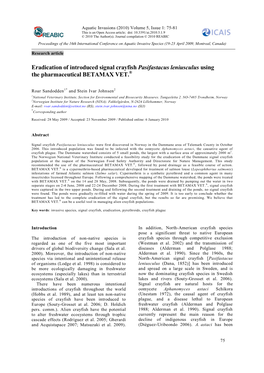 Eradication of Introduced Signal Crayfish Pasifastacus Leniusculus Using the Pharmaceutical BETAMAX VET.®