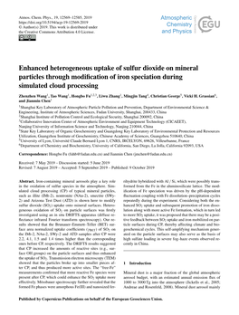 Enhanced Heterogeneous Uptake of Sulfur Dioxide on Mineral Particles Through Modiﬁcation of Iron Speciation During Simulated Cloud Processing
