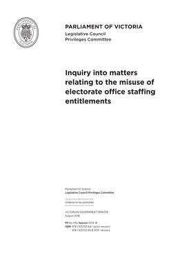 Inquiry Into Matters Relating to the Misuse of Electorate Office Staffing Entitlements
