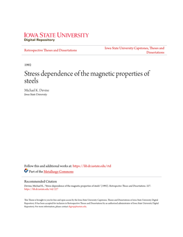 Stress Dependence of the Magnetic Properties of Steels Michael K