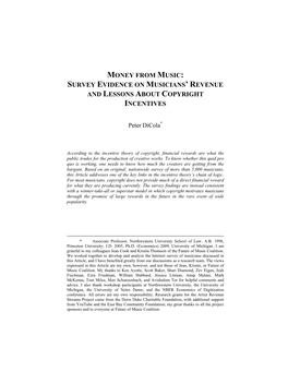 Money from Music: Survey Evidence on Musicians’ Revenue and Lessons About Copyright Incentives