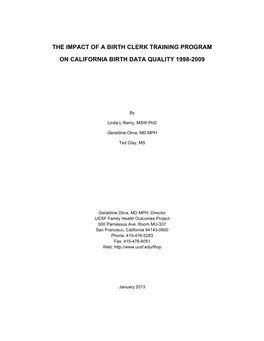 The Impact of a Birth Clerk Training Program on California Birth Data Quality 1998-2009