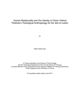 Human Relationality and Our Identity in Christ: Helmut Thielicke's