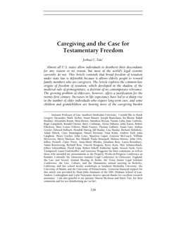 Caregiving and the Case for Testamentary Freedom