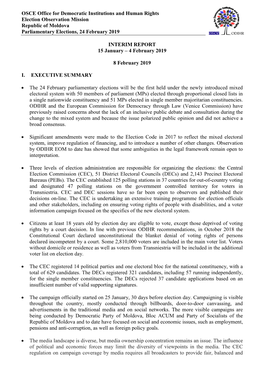 OSCE Office for Democratic Institutions and Human Rights Election Observation Mission Republic of Moldova Parliamentary Elections, 24 February 2019