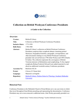 Collection on British Wesleyan Conference Presidents