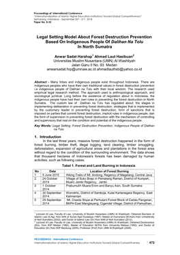 Legal Setting Model About Forest Destruction Prevention Based on Indigenous People of Dalihan Na Tolu in North Sumatra