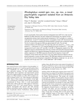 Rhodoglobus Vestalii Gen. Nov., Sp. Nov., a Novel Psychrophilic Organism Isolated from an Antarctic Dry Valley Lake