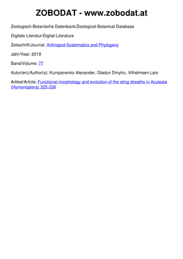 Functional Morphology and Evolution of the Sting Sheaths in Aculeata (Hymenoptera) 325-338 77 (2): 325– 338 2019