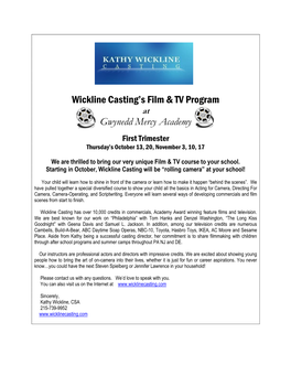 Wickline Casting's Film & TV Program Gwynedd Mercy Academy