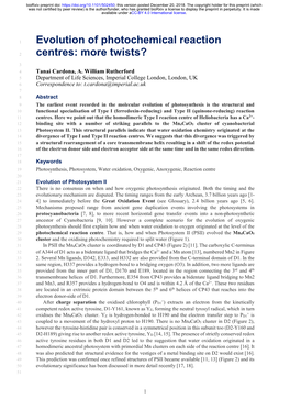 Evolution of Photochemical Reaction Centres