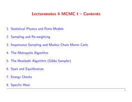 Lecturenotes 4 MCMC I – Contents