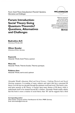 Forum Introduction: Social Theory Going Quantum-Theoretic?