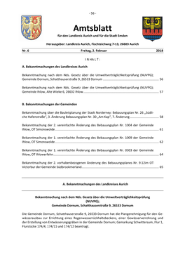 Amtsblatt Für Den Landkreis Aurich Und Für Die Stadt Emden