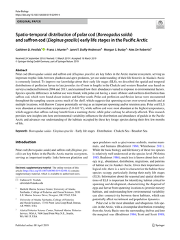 Boreogadus Saida) and Safron Cod (Eleginus Gracilis) Early Life Stages in the Pacifc Arctic