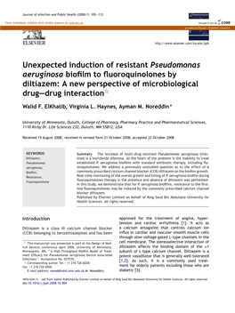 Unexpected Induction of Resistant Pseudomonas Aeruginosa Bioﬁlm to ﬂuoroquinolones by Diltiazem: a New Perspective of Microbiological Drug—Drug Interactionଝ