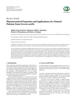 Review Article Pharmaceutical Properties and Applications of a Natural Polymer from Grewia Mollis