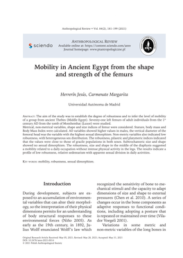 Mobility in Ancient Egypt from the Shape and Strength of the Femurs
