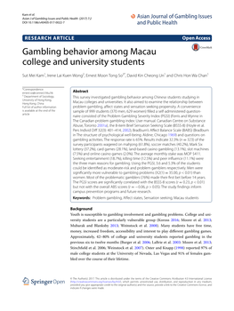 Gambling Behavior Among Macau College and University Students