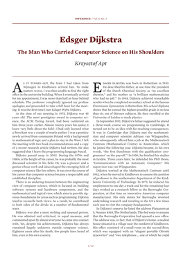 Edsger Dijkstra: the Man Who Carried Computer Science on His Shoulders