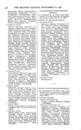 THE BELFAST GAZETTE, SEPTEMBER 18, 1936 Derrycreevy (Knox), Derrygortreavy, DUNNAMANAGH PETTY SESSIONS