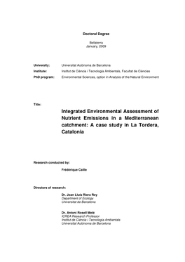 Integrated Environmental Assessment of Nutrient Emissions in a Mediterranean Catchment: a Case Study in La Tordera, Catalonia