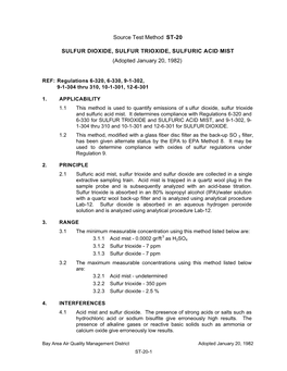 Source Test Method ST-20 SULFUR DIOXIDE, SULFUR TRIOXIDE