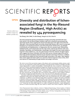 Diversity and Distribution of Lichen-Associated Fungi in the Ny-Ålesund Region (Svalbard, High Arctic) As Revealed by 454 Pyrosequencing