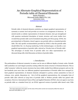 An Alternate Graphical Representation of Periodic Table of Chemical Elements Mohd Abubakr1, Microsoft India (R&D) Pvt