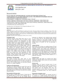 Evaluation of Antiurolithiatic Activity of Ethanolic Extract of Annona